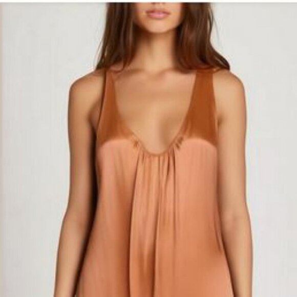 Sexy Y2K Banana Republic Sleeveless Top Gathered Plunging Neckline in Coral - Picture 3 of 16